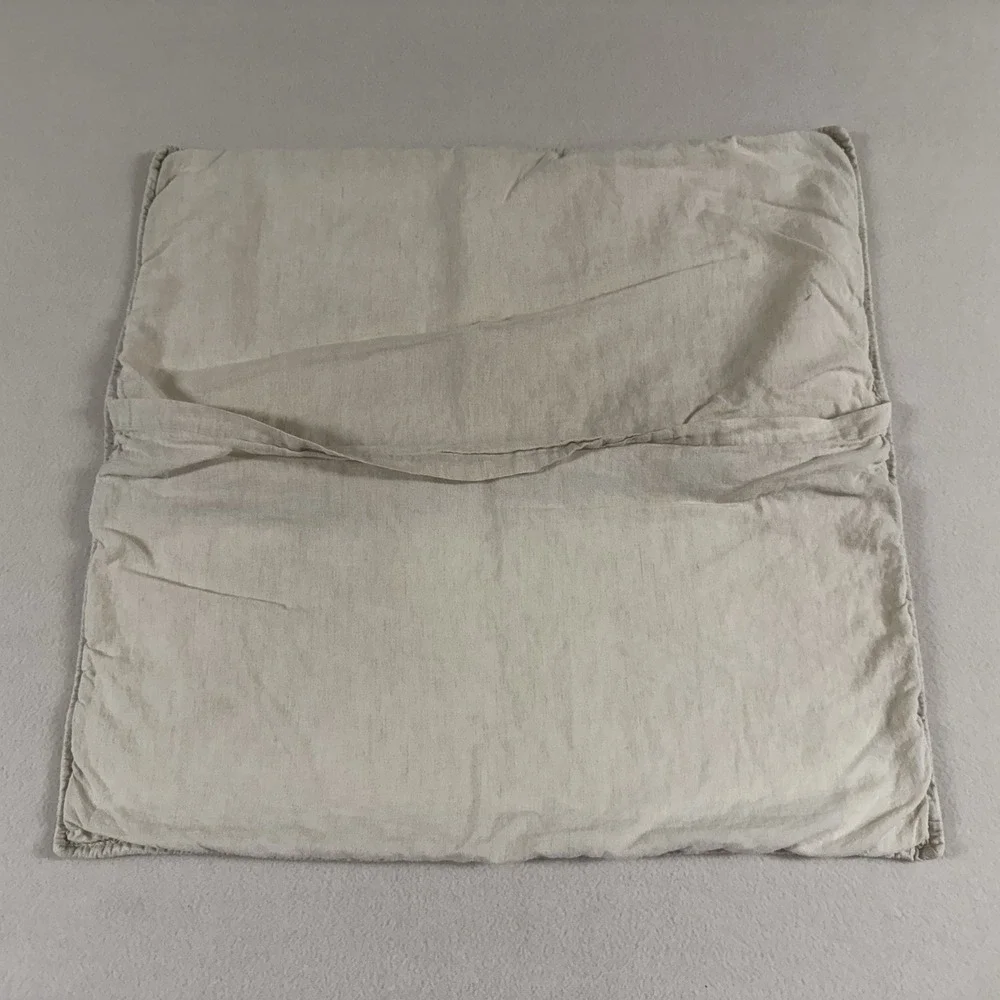 Pottery Barn Euro Sham 100% Linen Front Embroidered Floral Cottage Boho‎ Flaw